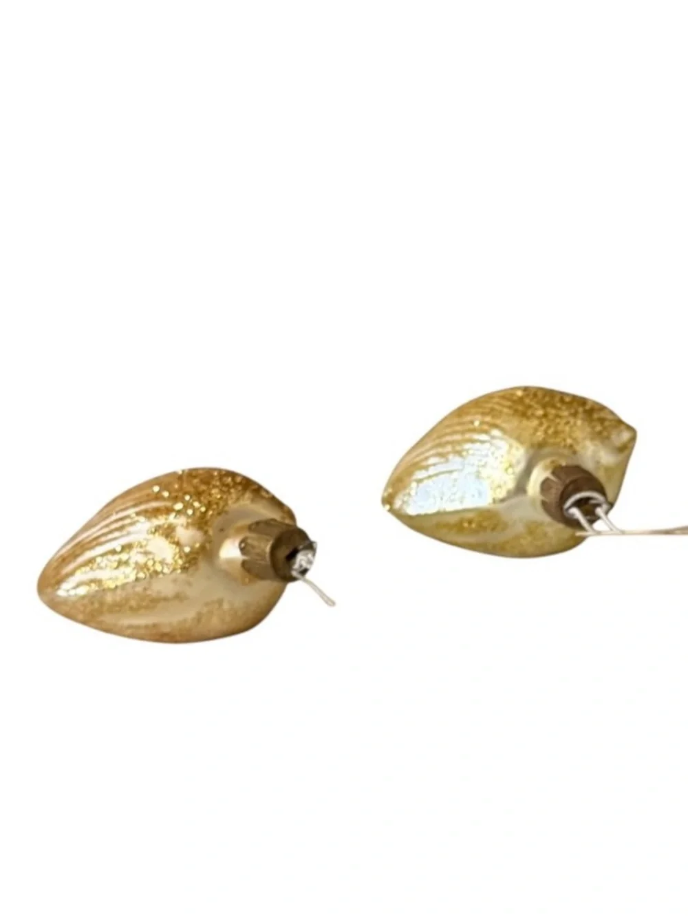 Set of 3 Neiman Marcus Metallic Gold Blown Glass Seahorse and Seashell Ornaments